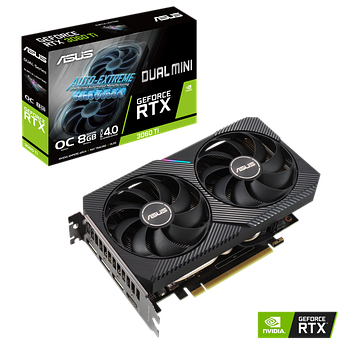 Видеокарта ASUS DUAL-RTX3060TI-O8G-MINI-V2, 8Gb/256bit GDDR6, HDMI 2.1, 3xDP 1.4a, HDCP, BOX