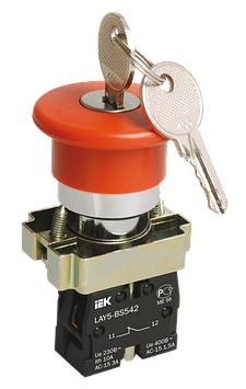 Кнопка "Грибок" с ключом красный LAY5-BS142 d22mm 240V ИЭК