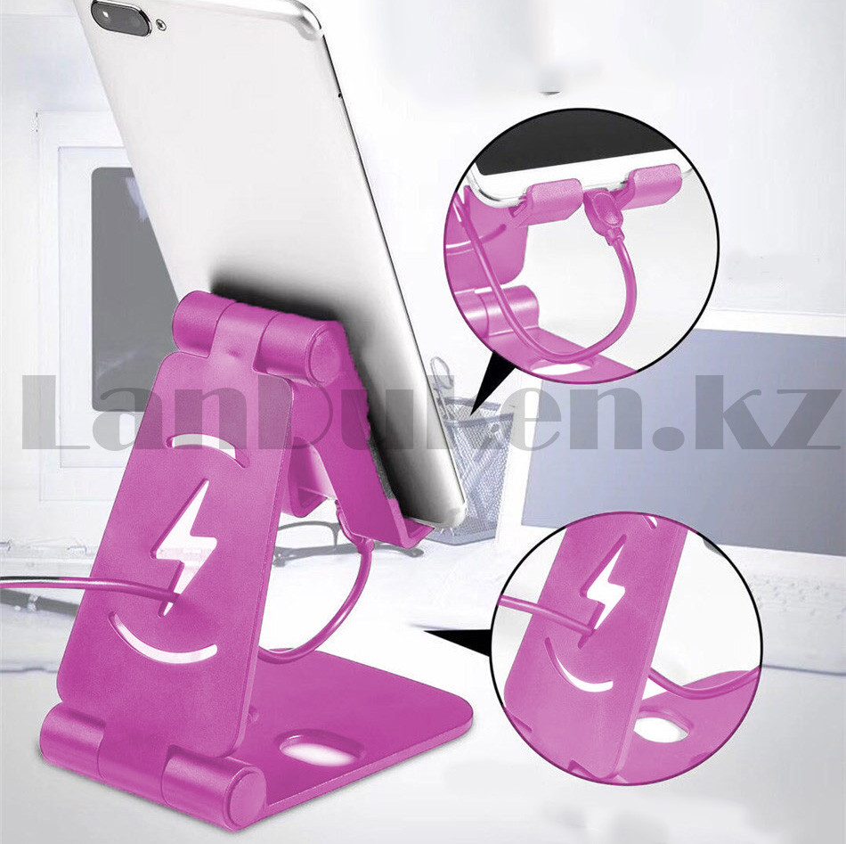 Подставка для телефонов настольный пластиковая 2в1 Folding bracket 301 розовая - фото 3 - id-p101119541