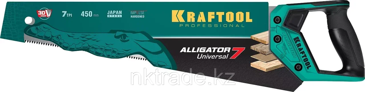 Ножовка универсальная "Alligator Universal 7", 450 мм, 7 TPI 3D зуб, KRAFTOOL - фото 4 - id-p98547419