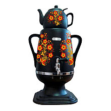 Самовар Добрыня 4 л ДО-428, керамический чайник 1 л, черный с росписью