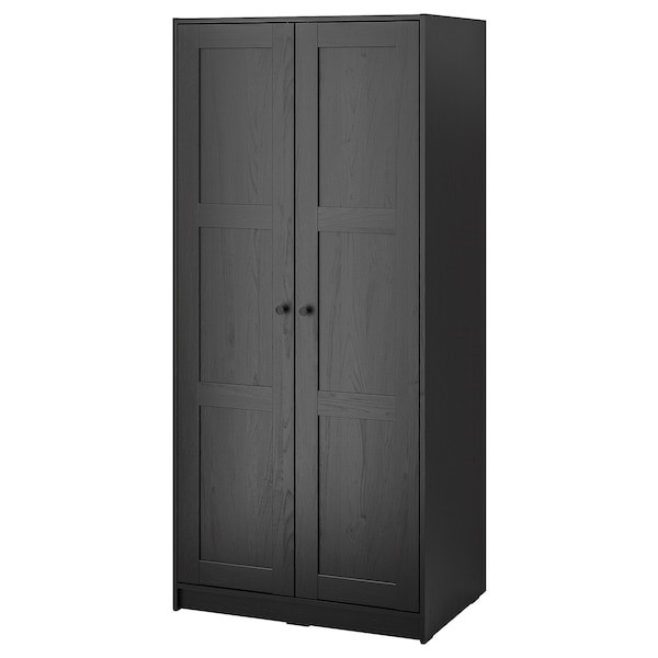 Гардероб 2-дверный РАККЕСТАД, черно-коричневый, 79x176 см