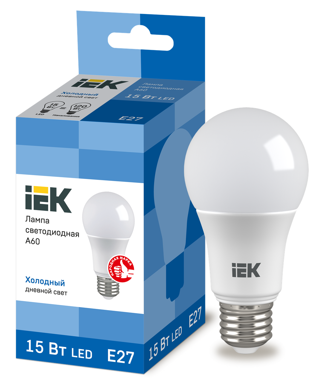 Лампа LED A60 шар 15Вт 230В 6500К E27 IEK - фото 1 - id-p101135109
