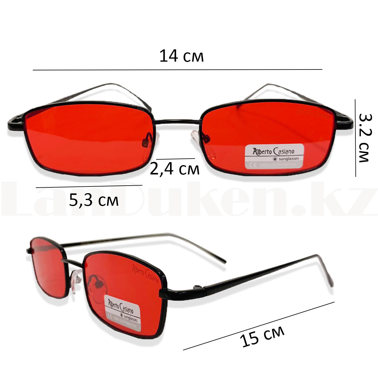 Солнцезащитные очки с красными стеклами UV 400 Alberto Casiano прямоугольные черные - фото 2 - id-p101135063