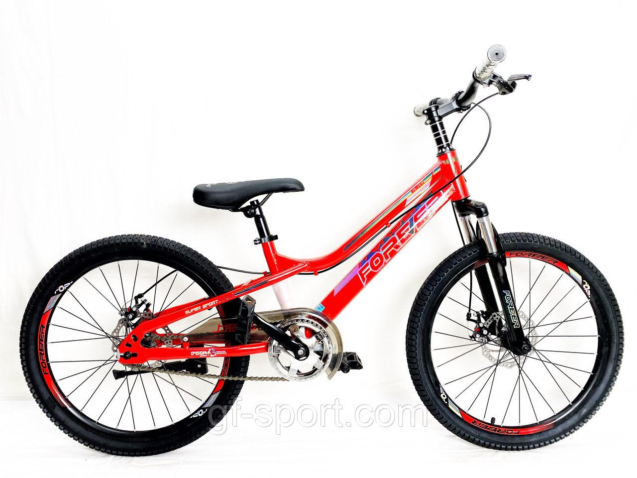 Велосипед Forever на дисковых тормозах красный оригинал детский с холостым ходом 22 размер (550-22)