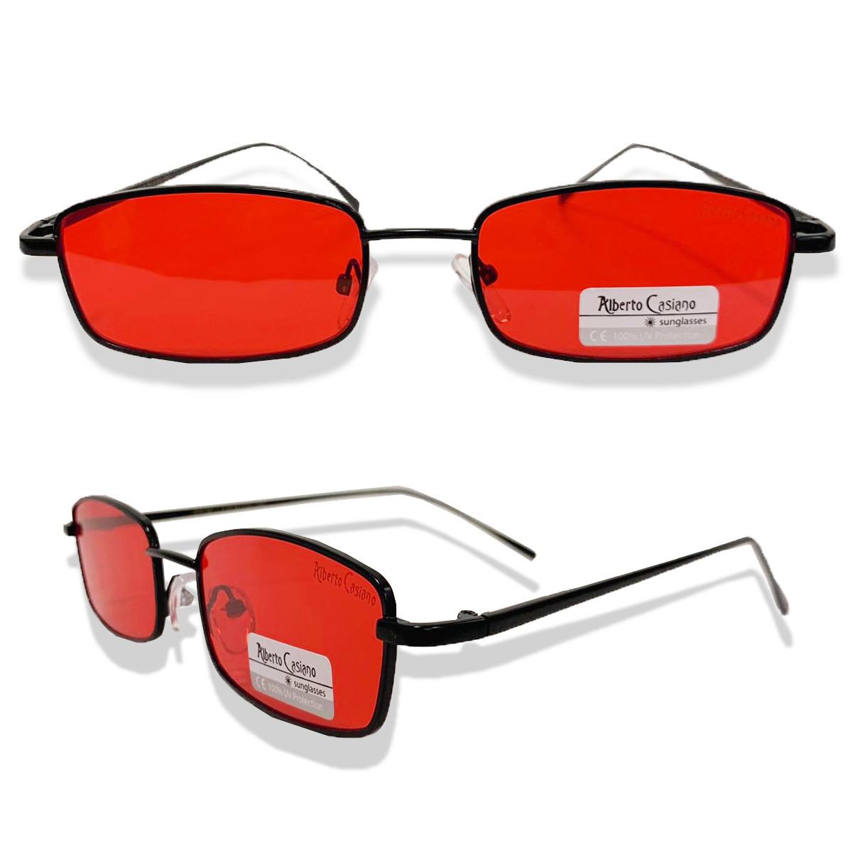 Солнцезащитные очки с красными стеклами UV 400 Alberto Casiano прямоугольные черные - фото 1 - id-p101135063