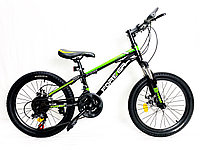 Велосипед Forever скоростной на дисковых тормозах черно-зеленый оригинал детский  20 размер (552-20)