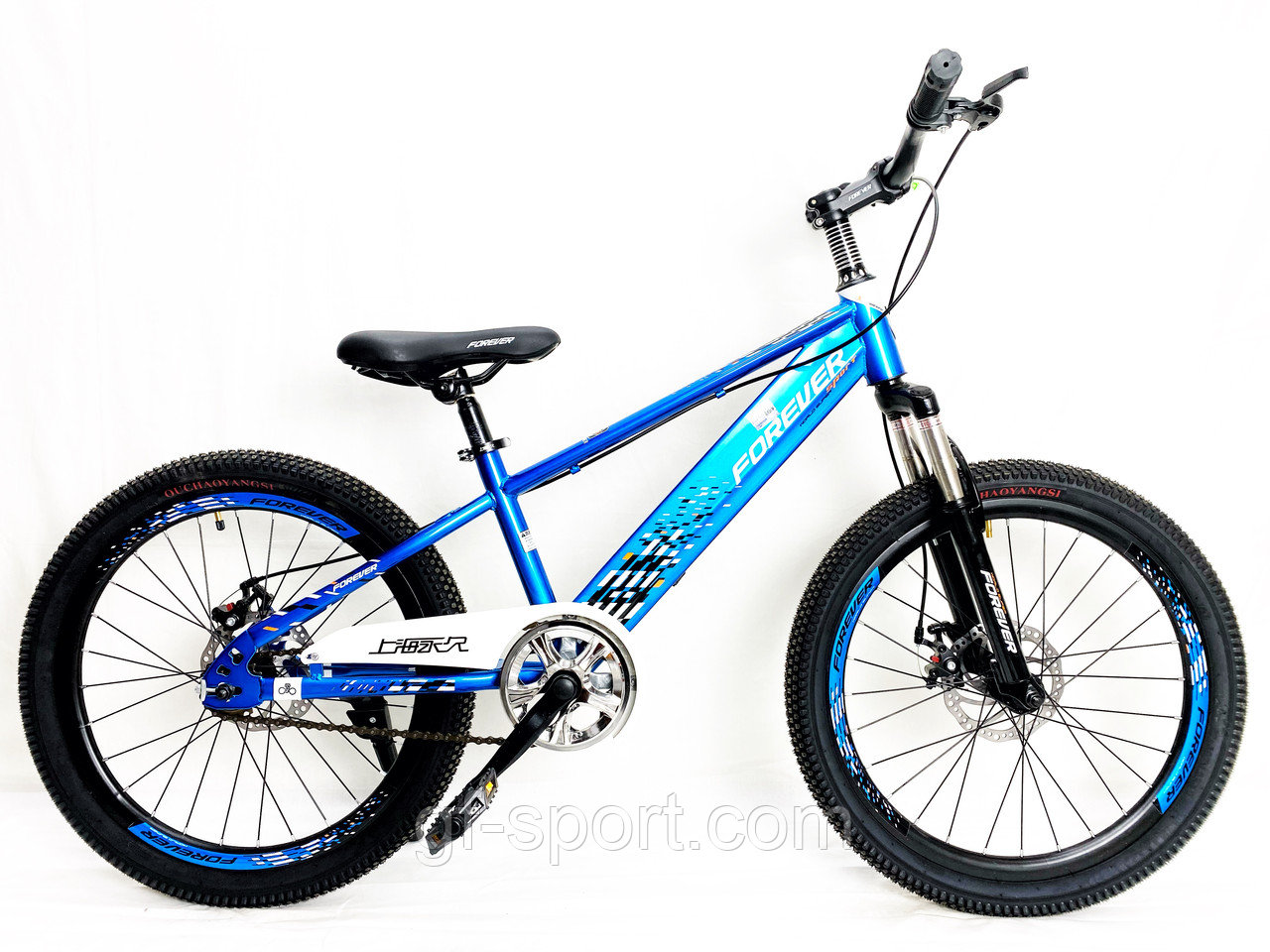 Велосипед Forever на дисковых тормозах синий оригинал детский с холостым ходом 22 размер (553-22)