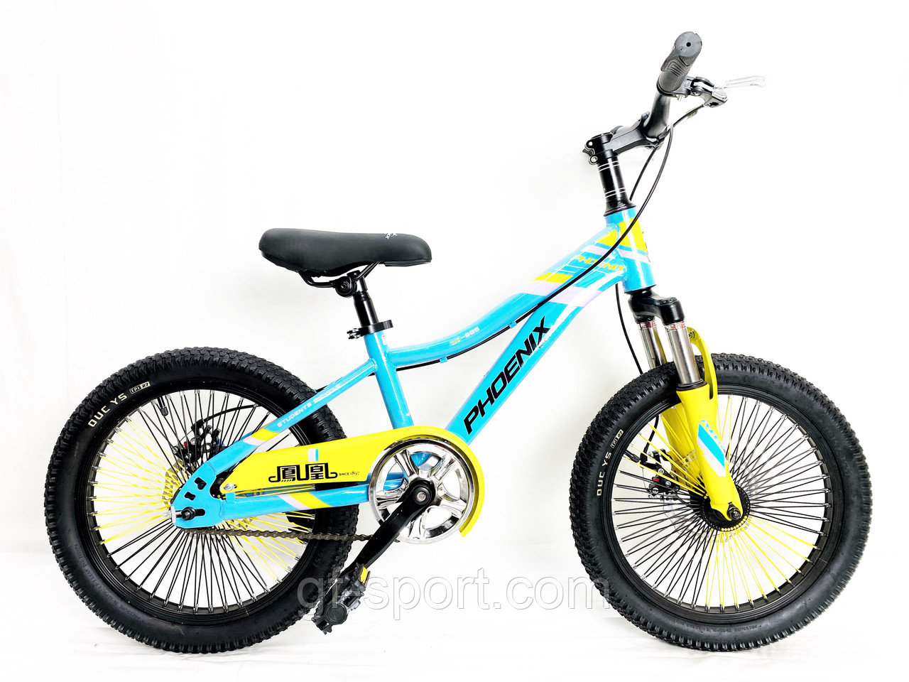 Велосипед Phoenix на дисковых тормозах голубо-желтый оригинал детский с холостым ходом 18 размер (554-18)