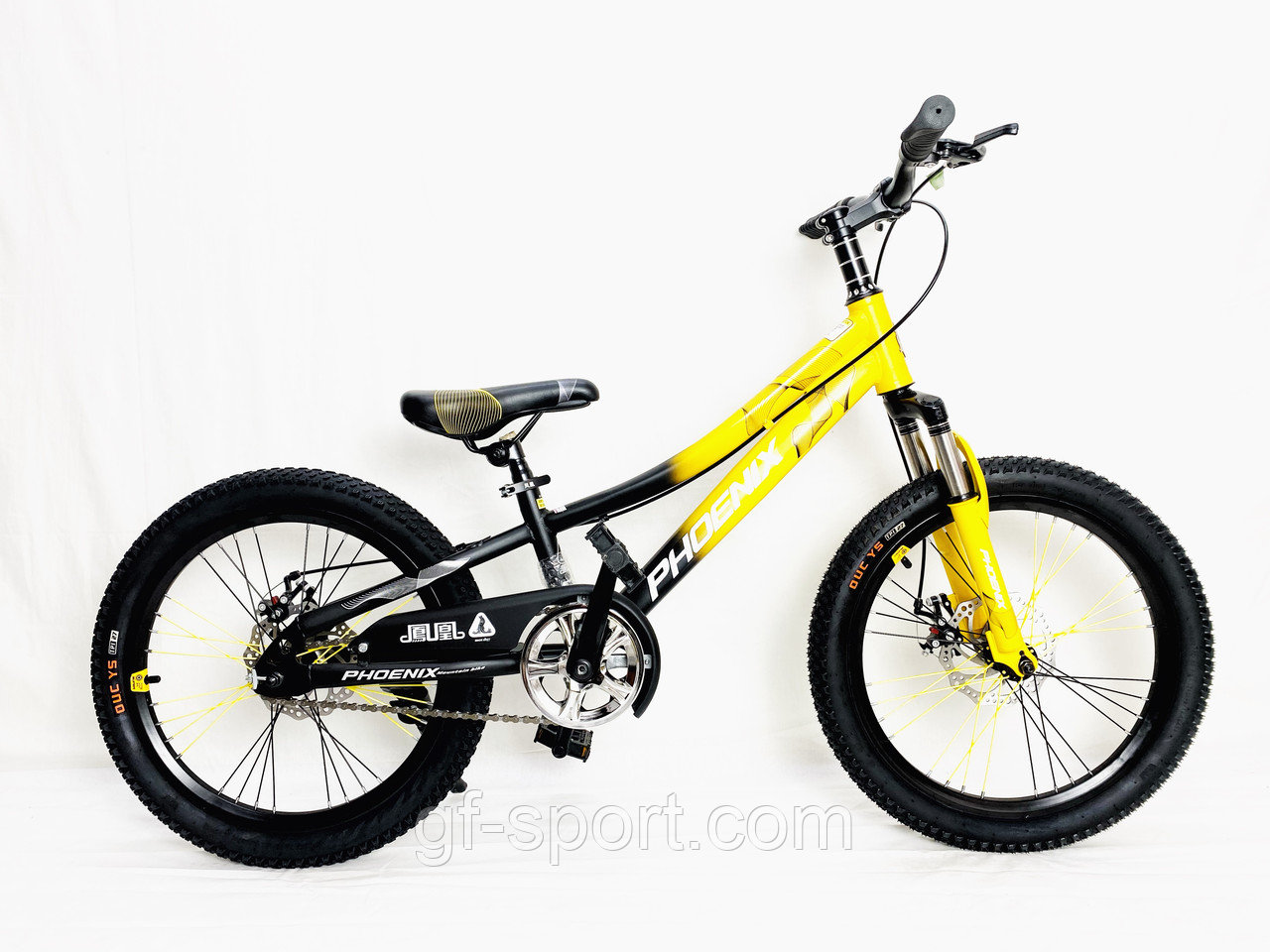 Велосипед Phoenix на дисковых тормозах черно-желтый оригинал детский с холостым ходом 20 размер (555-20)