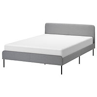 Каркас кровати с обивкой СТОУН (СЛАТТУМ), светло-серый, 160x200 см