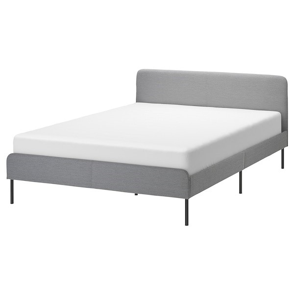 Каркас кровати с обивкой СТОУН (СЛАТТУМ), светло-серый, 160x200 см - фото 1 - id-p101171716