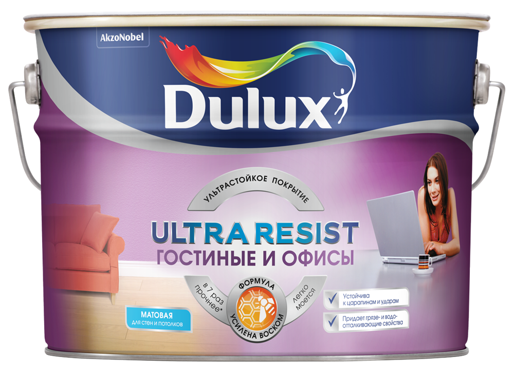 Краска Dulux / Ultra Resist / Гостиные и офисы BC / 9 л / COL - фото 1 - id-p101175974