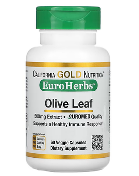 California Gold Nutrition, Экстракт листьев оливкового дерева, EuroHerbs, европейское качество, 500 мг, 60 рас