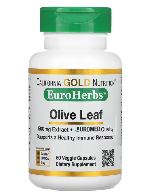 California Gold Nutrition, Экстракт листьев оливкового дерева, EuroHerbs, европейское качество, 500 мг, 60 рас - фото 1 - id-p101193377