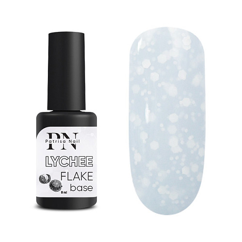 Patrisa Nail FLAKE base Lychee нежно-серая база с белыми шестигранниками 8 мл