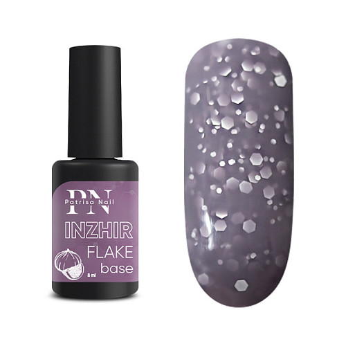 Patrisa Nail FLAKE base Inzhir сиреневая база с белыми шестигранниками 8 мл
