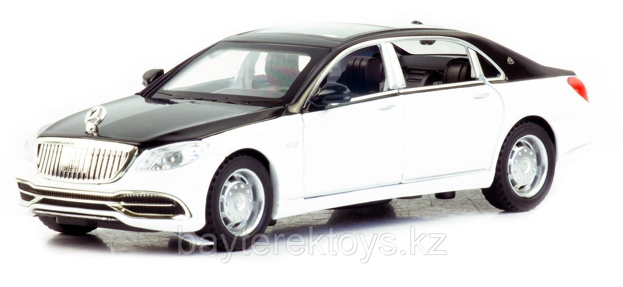 Металлическая машинка Mercedes-Maybach S650, 16.5 см., инерционная, свет, звук. белый черный