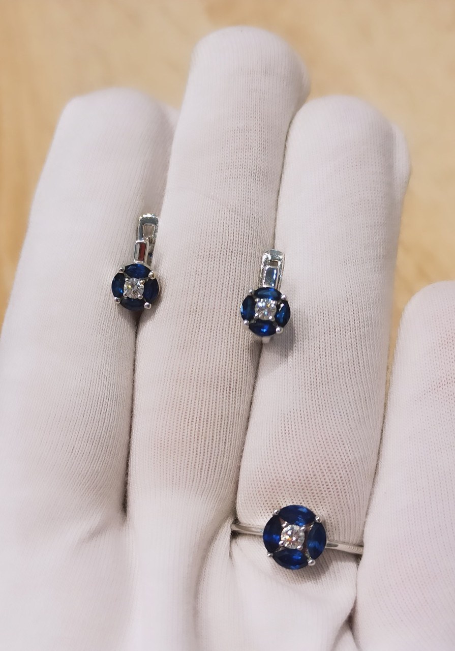 Серьги и кольцо с сапфиром и бриллиантами - фото 1 - id-p76961925