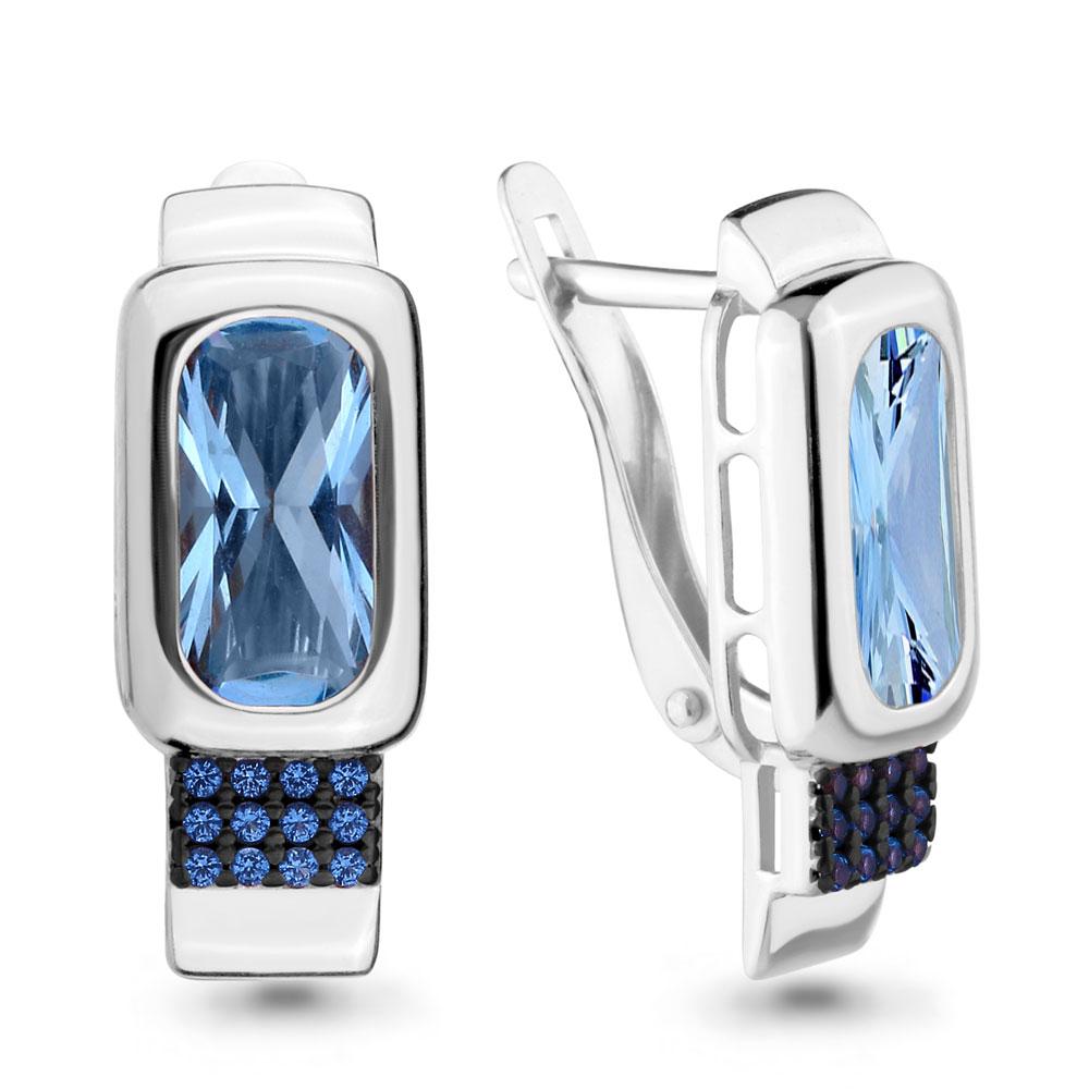 Серьги серебряные классические Aquamarine 4703592Б.5 покрыто родием коллекц. Каприз