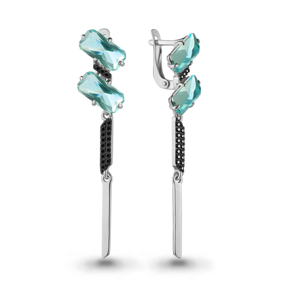 Серебряные серьги Нанотурмалин Нанокристалл Aquamarine 4702288Ч.5 покрыто родием, фото 1
