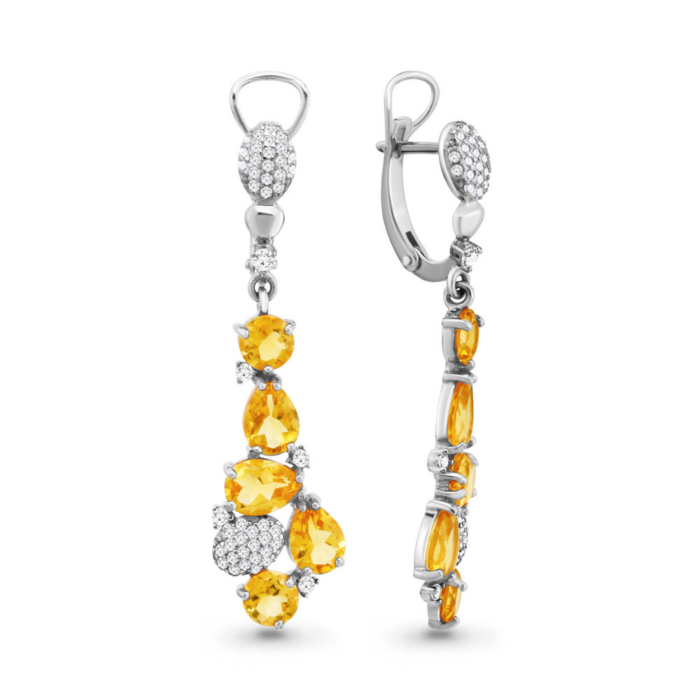 Серьги длинные из серебра Aquamarine 4706606А.5 покрыто родием