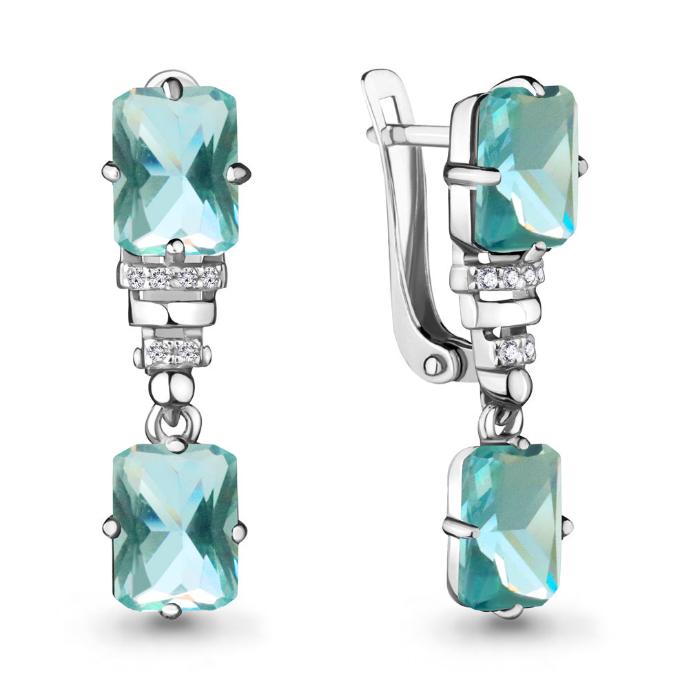 Серьги длинные из серебра Aquamarine 4716988А.5 покрыто родием коллекц. Каприз