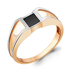Мужское серебряное кольцо, печатка  Фианит черный Aquamarine 68739Ч.6 позолота