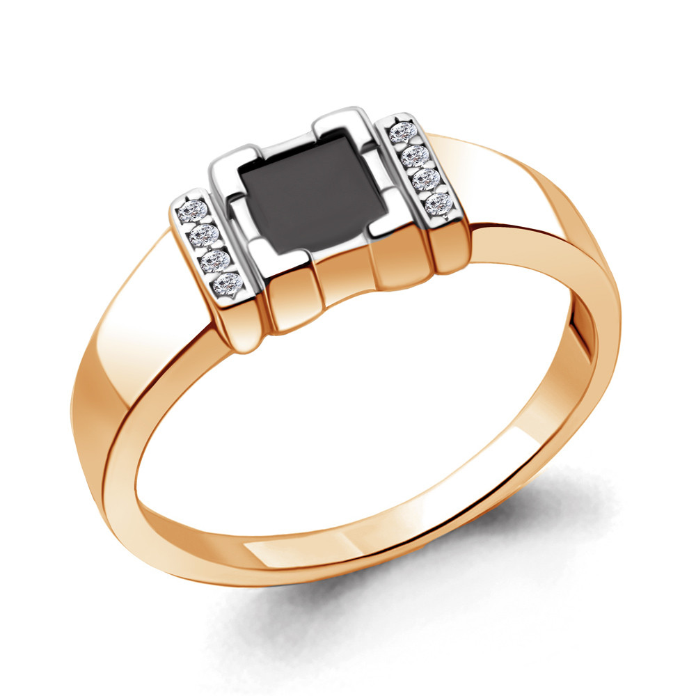 Мужское серебряное кольцо, печатка Aquamarine 68738АЧ.6 позолота - фото 1 - id-p101277520
