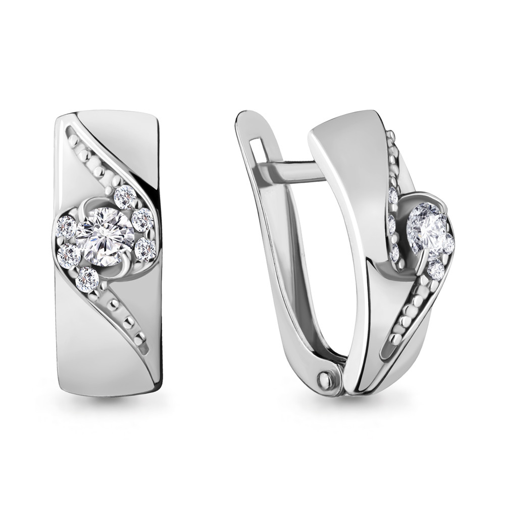 Серьги серебряные классические Фианит Aquamarine 48217А.5 покрыто родием коллекц. Rich
