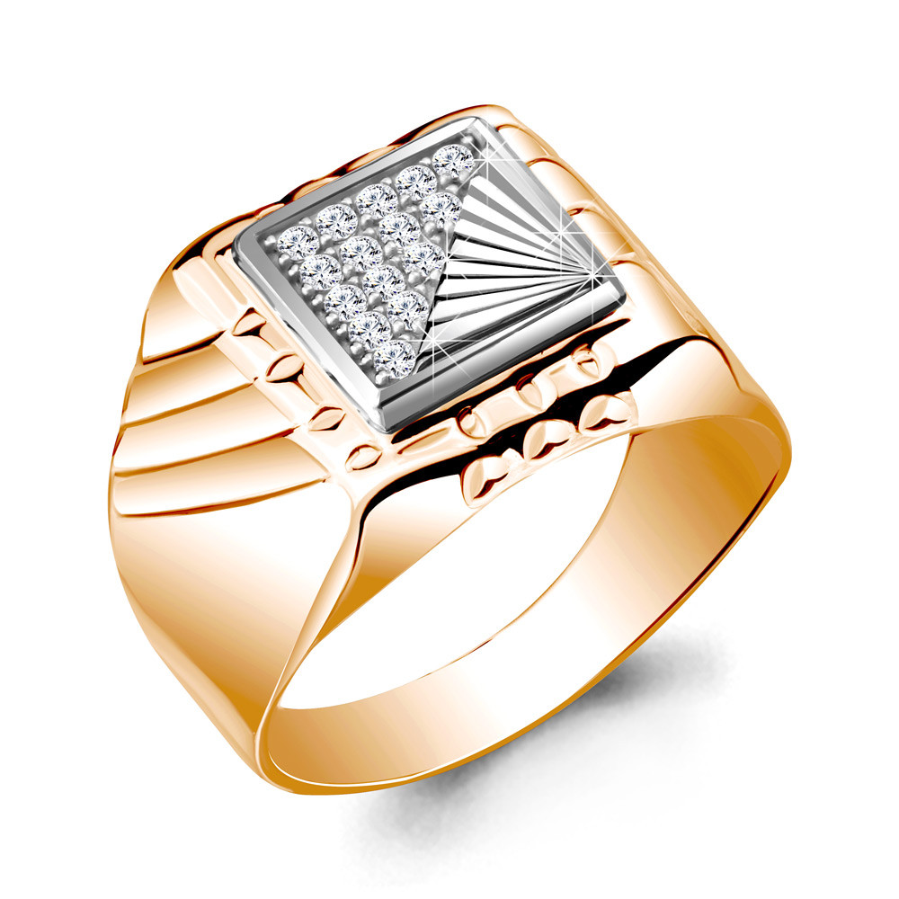 Мужское серебряное кольцо, печатка Aquamarine 62087А.6 позолота - фото 1 - id-p101277594