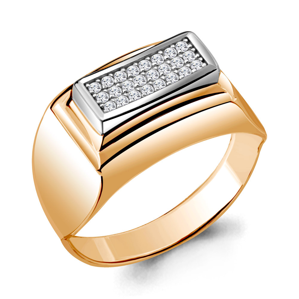 Мужское серебряное кольцо, печатка Aquamarine 62086А.6 позолота - фото 1 - id-p101277595