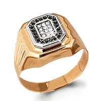 Мужское серебряное кольцо, печатка Фианит Нанокристалл Aquamarine 62084Ч.6 позолота - фото 1 - id-p101277597