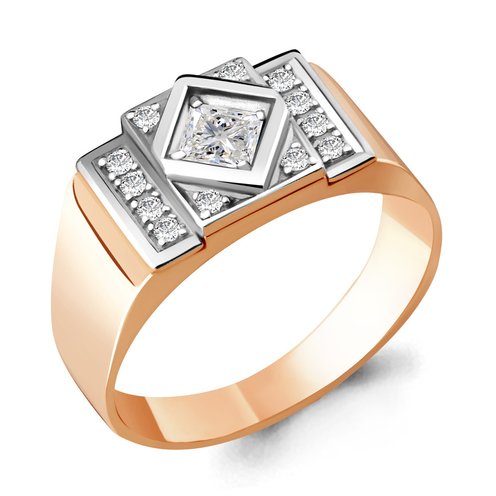 Мужское серебряное кольцо, печатка Фианит Aquamarine 62056А.6 позолота - фото 1 - id-p101277602