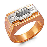 Мужское серебряное кольцо, печатка, Фианит, Фианит черный Aquamarine 60621Ч.6 позолота - фото 1 - id-p101277608