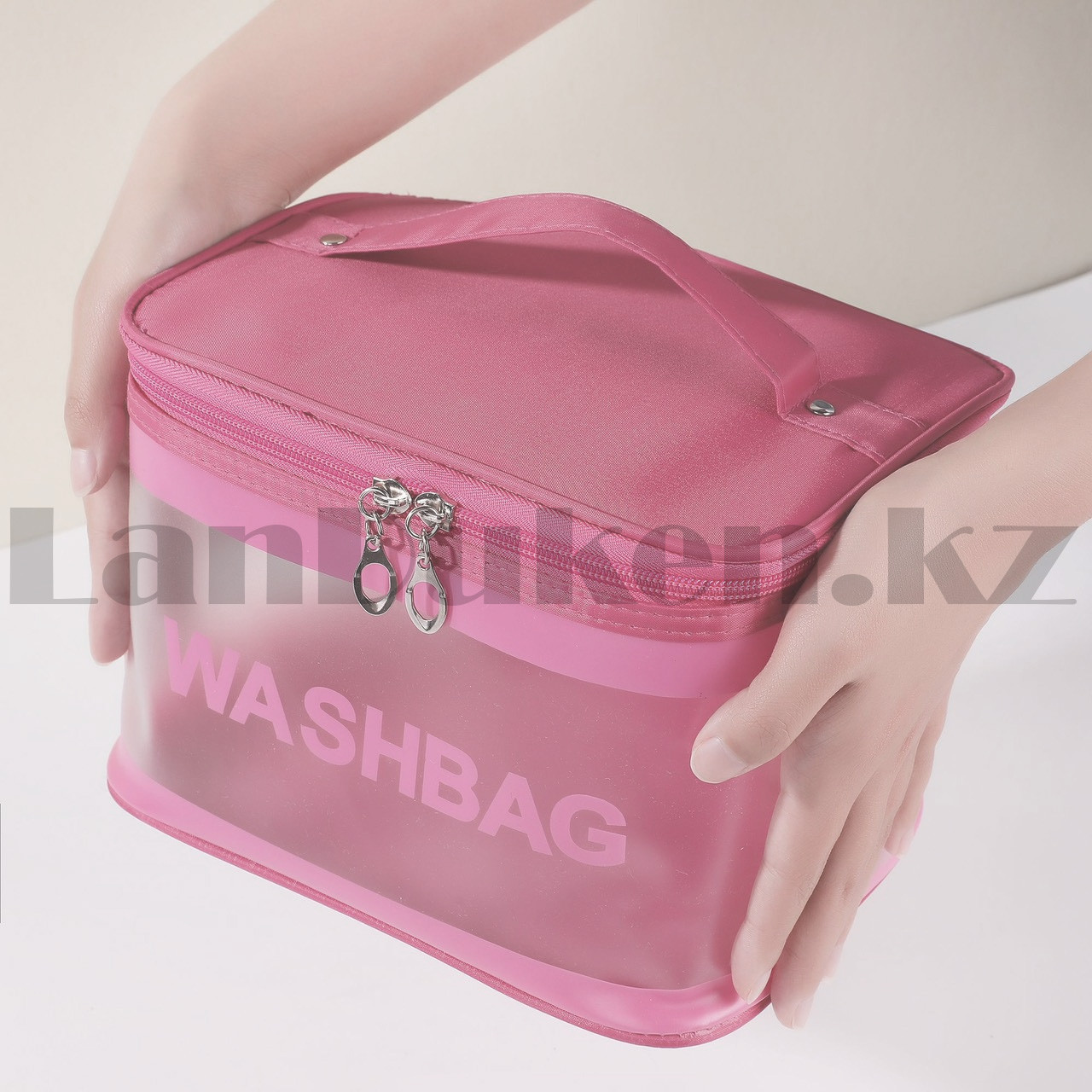 Дорожная косметичка органайзер непромокаемая на молнии Washbag светло розовая - фото 8 - id-p101280870