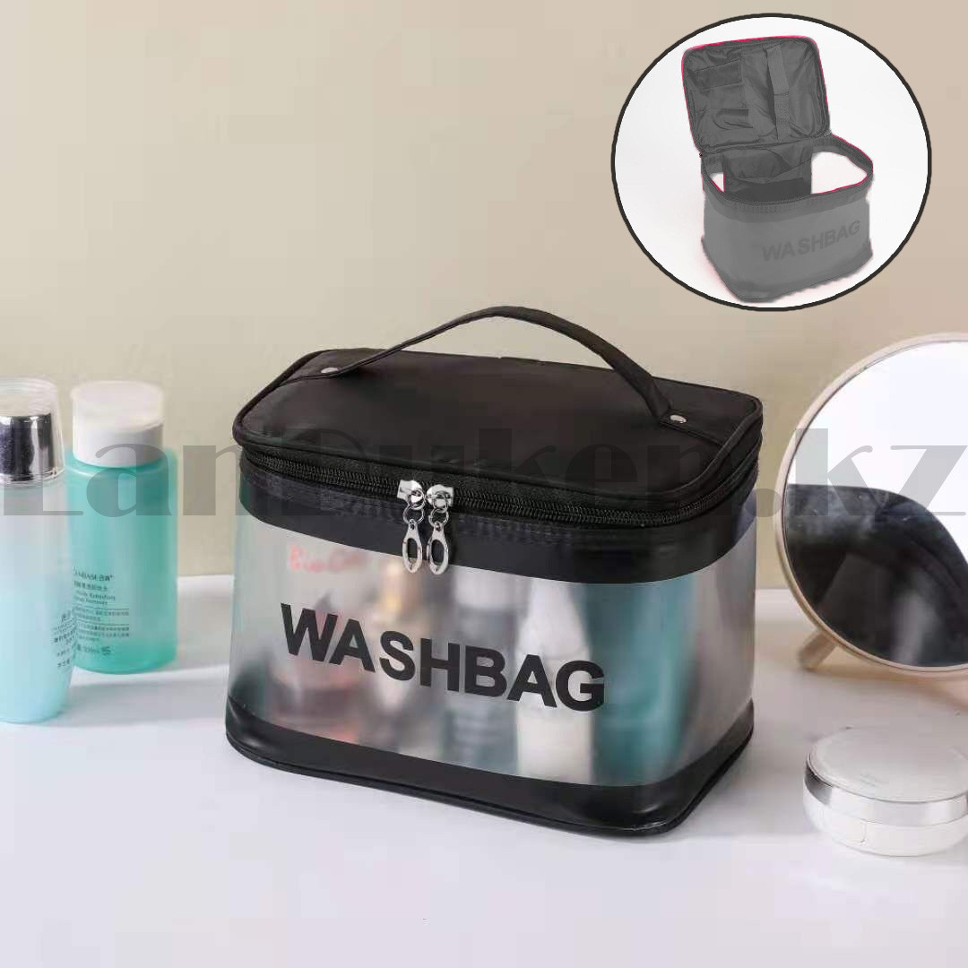 Дорожная косметичка органайзер непромокаемая на молнии Washbag черная - фото 1 - id-p101280902