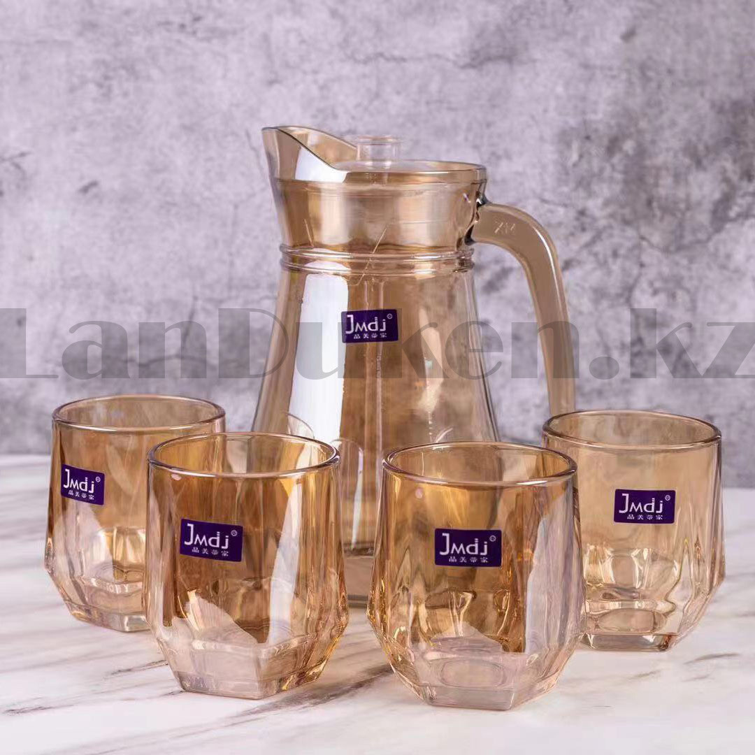 Кувшин со стаканами набор стеклянный Gorgeous Amber 1,3 л янтарный - фото 1 - id-p101281913