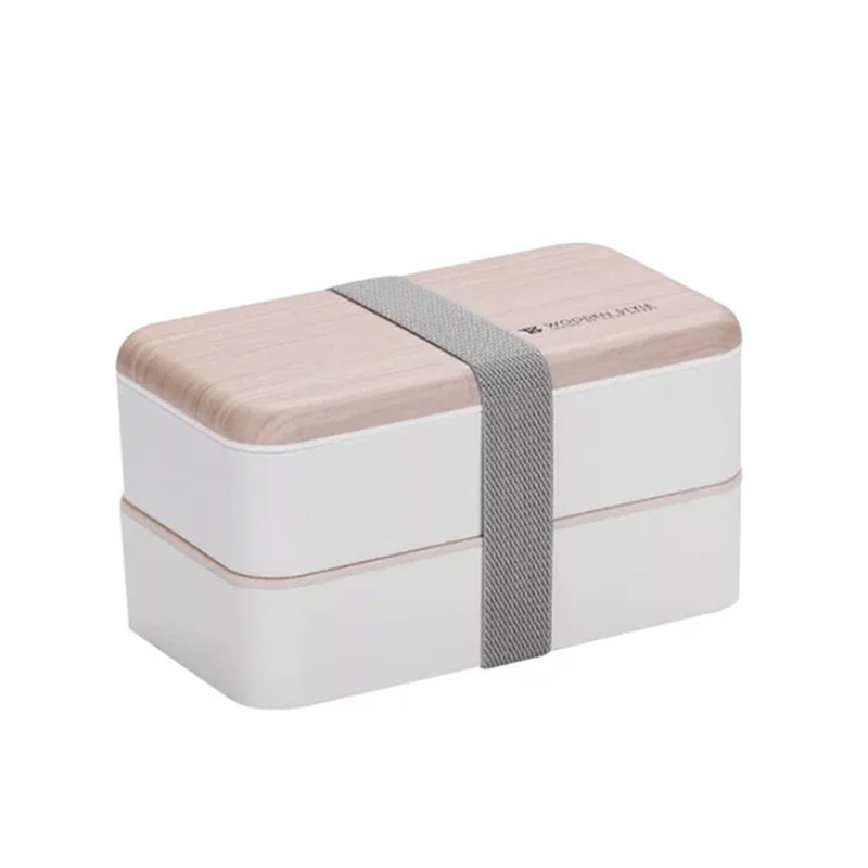 Ланч бокс двойной HLV Wooden Style WS-001 1200 мл, White