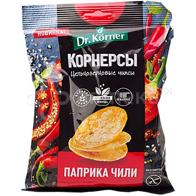 Чипсы Dr.Korner цельнозерновые кукурузно-рисовые с паприкой и чили - фото 1 - id-p56229543