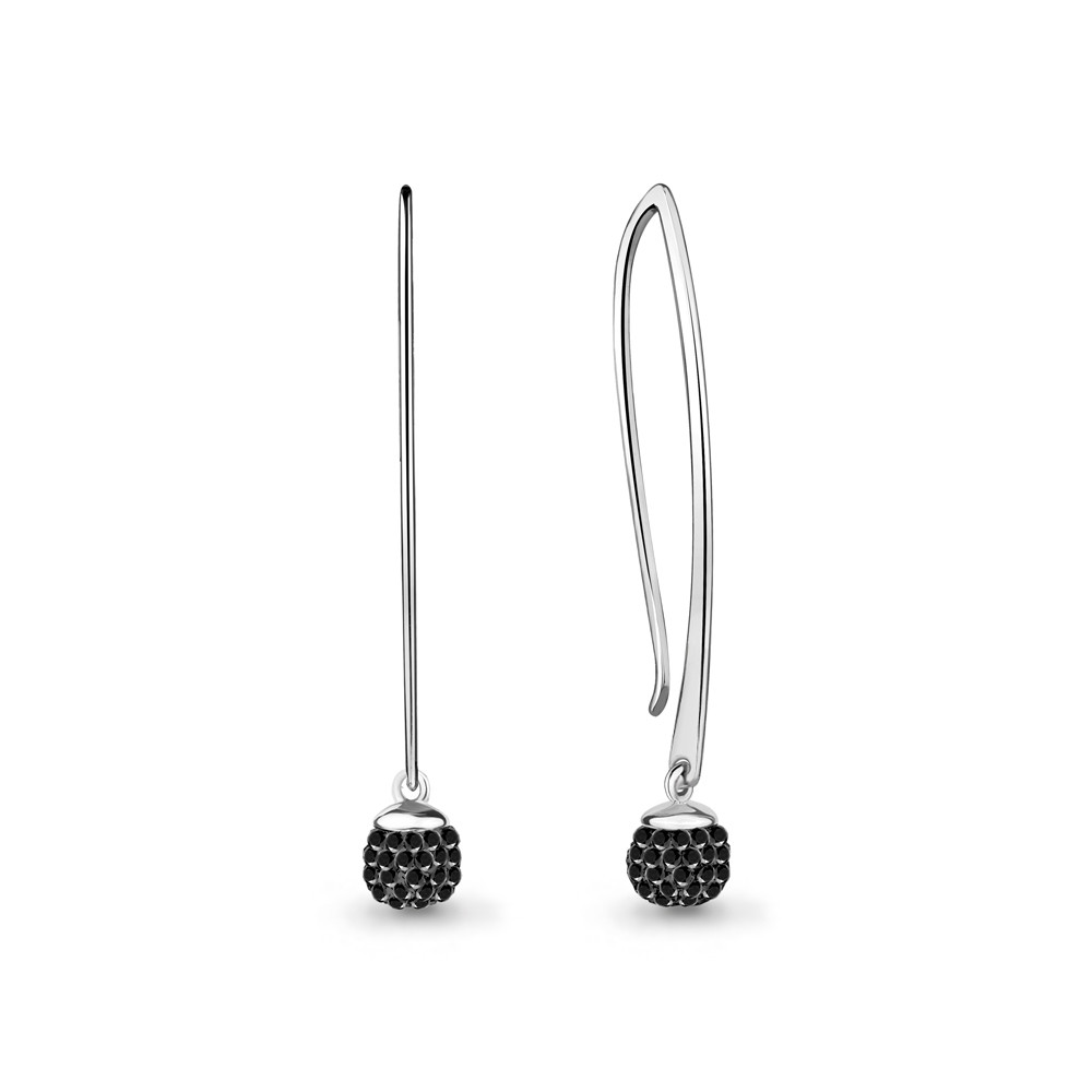 Серьги-скобы из серебра Aquamarine 48344Ч.5 покрыто родием