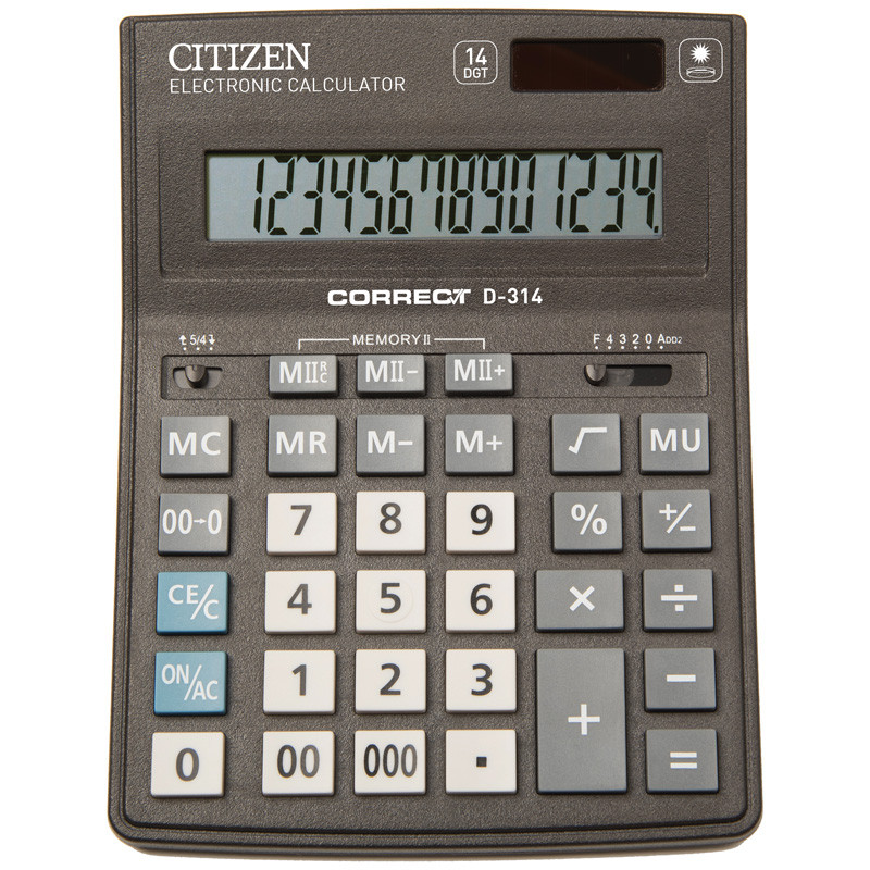 Калькулятор настольный Correct D 14 разрядов, двойное питание, 155*205*28 мм, черный
