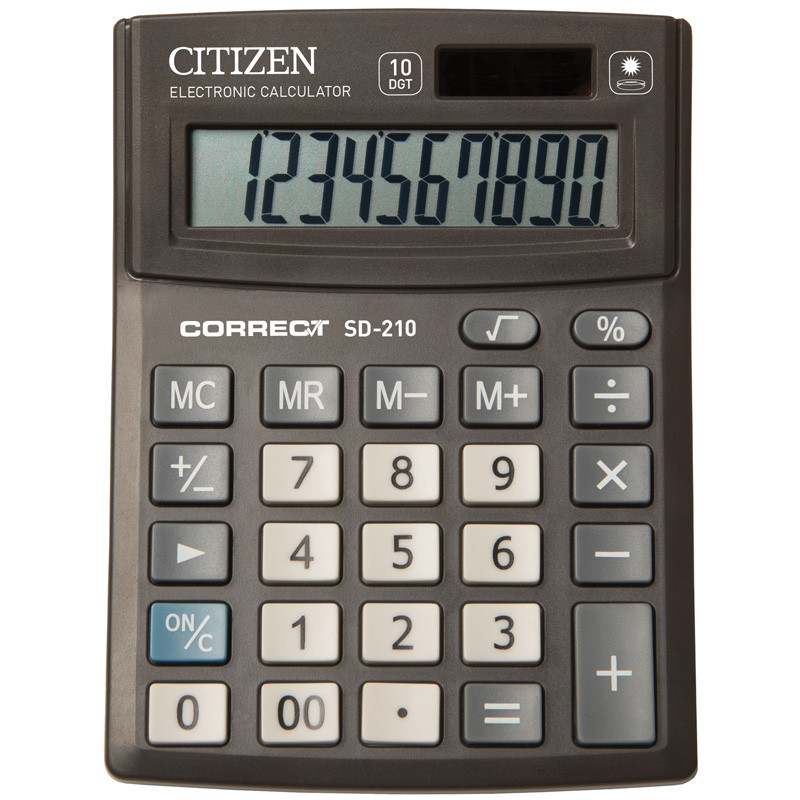 Калькулятор настольный Correct SD 10 разрядов, двойное питание, 103*138*24 мм, черный