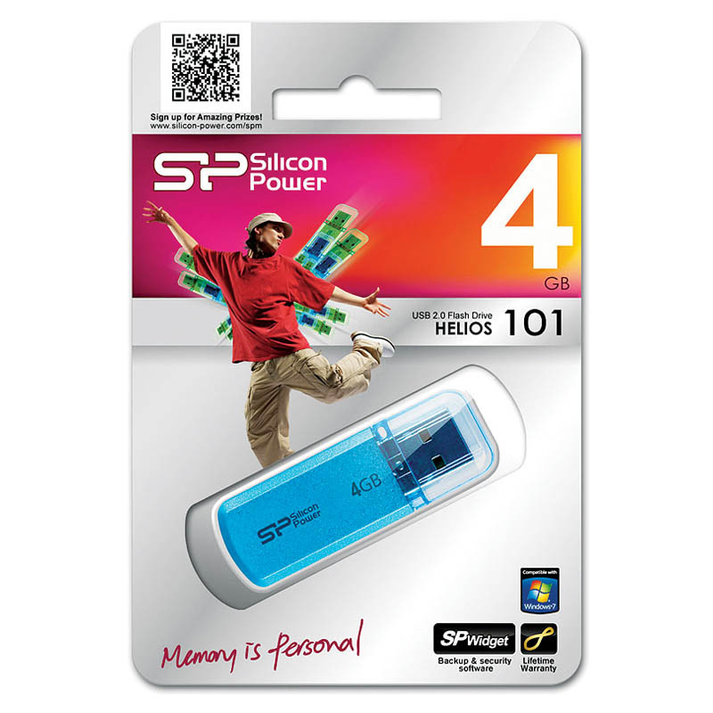 Память SiliconPower USB Flash   4GB USB2.0 Helios 101 голубой (металл.корпус)