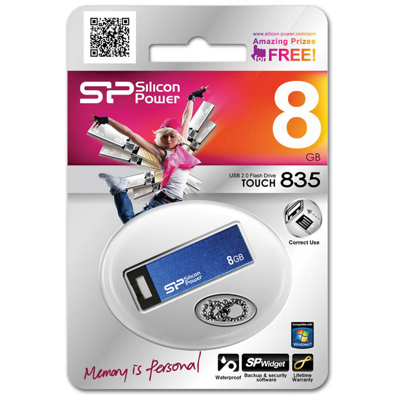Память SiliconPower USB Flash   8GB USB2.0 Touch 835 синий
