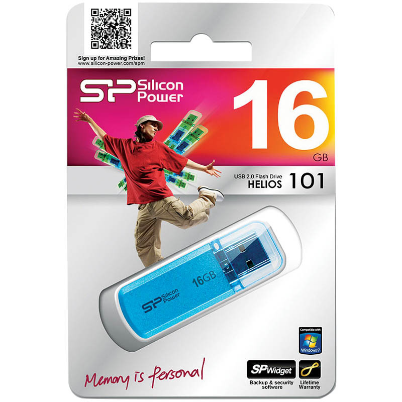 Память SiliconPower USB Flash  16GB USB2.0 Helios 101 голубой (металл.корпус)