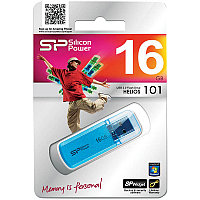 Память SiliconPower USB Flash 16GB USB2.0 Helios 101 голубой (металл.корпус)