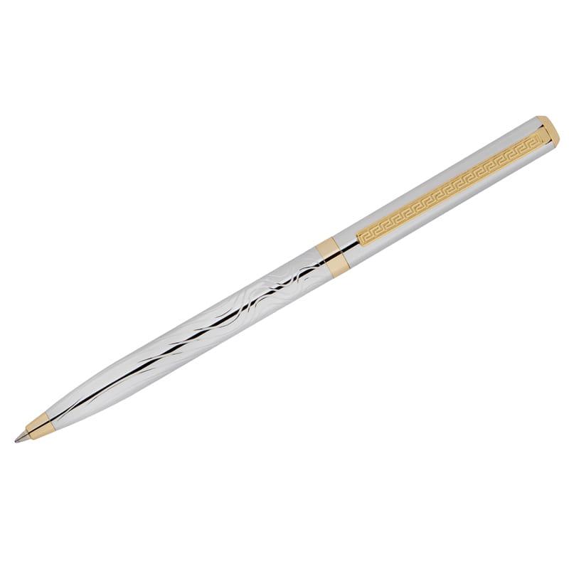 Ручка шариковая Delucci "Tempo", синяя, 1,0мм, корпус серебро/золото, поворот., подар.уп.
