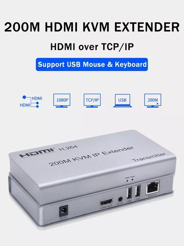 Удлинитель HDMI +USB сигнала до 200 м через CAT5E/6 кабель KVM IP EXTENDER