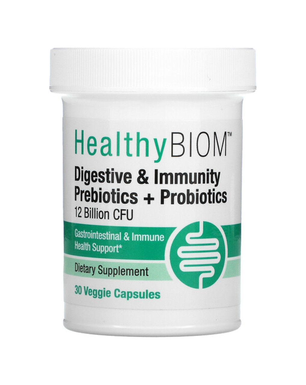 Healthy BIOM Пре-пробиотики для улучшения пищеварения и иммунитета, 12 млрд КОЕ, 30 растительных капсул - фото 1 - id-p101364212